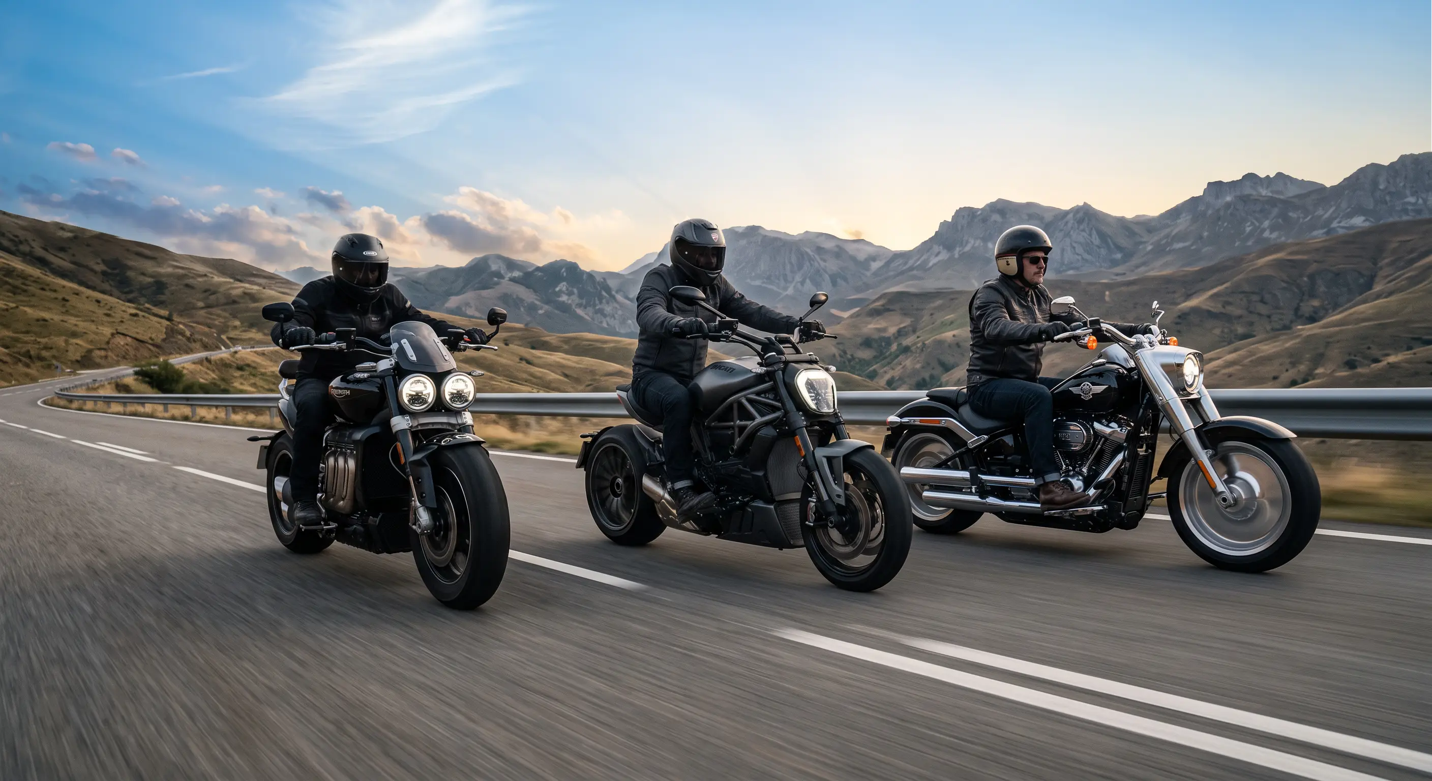 Ducati XDiavel V4 vs Harley-Davidson Fat Boy vs Triumph Rocket 3 Storm GT: power cruiser comparison at Blade Motorcycles